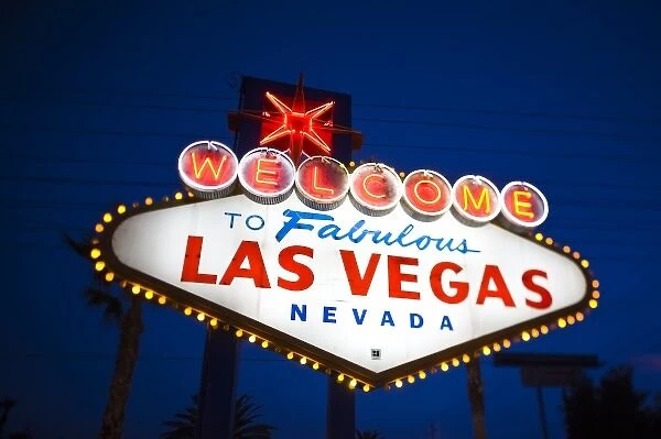 USA, Nevada, Las Vegas. Welcome to Fabulous Las Vegas Sign, defocused
