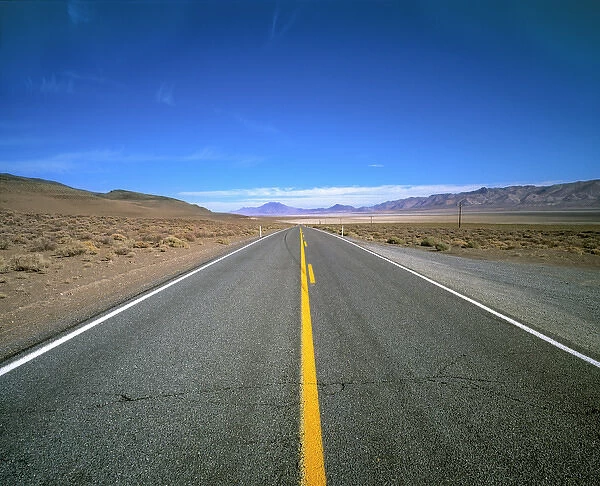 USA, Nevada, Lerlach. Highway 447 near Gerlach in Nevada runs through a desolate