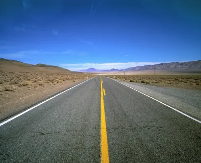 Framed Print : USA, Nevada, Lerlach. Highway 447 near Gerlach in Nevada runs through a desolate