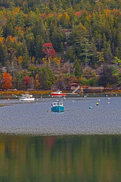 USA, New England, Maine, Mt. Desert, Southwest Harbor with wooden boats