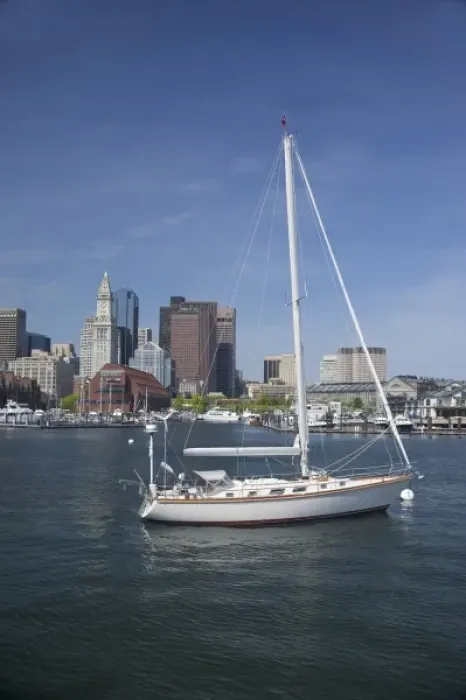 Framed Print : USA, New England, Massachusetts, Boston, Long Wharf, sailboat in Boston Harbor Framed Print : USA, New England, Massachusetts, Boston, Long Wharf, sailboat in Boston Harbor