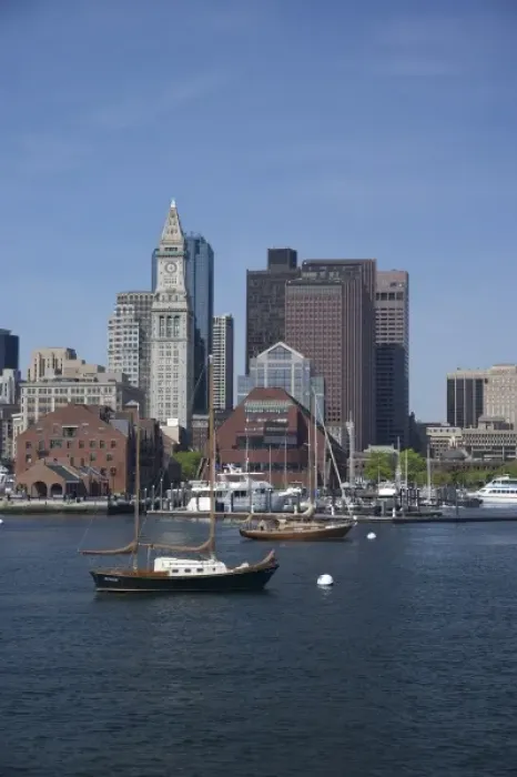 Framed Print : USA, New England, Massachusetts, Boston, Long Wharf, sailboats in Boston Harbor