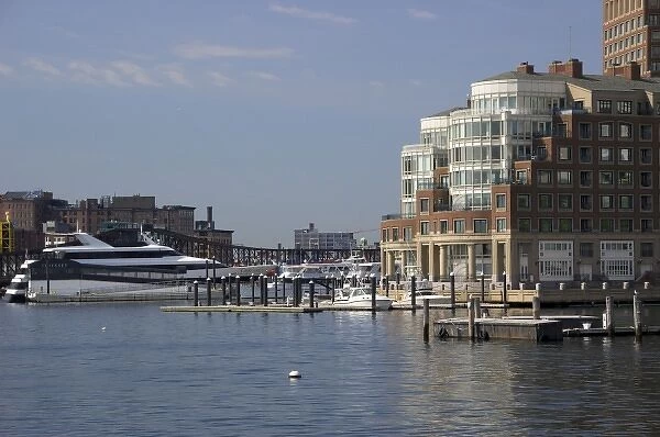 USA, New England, Massachusetts, Boston, Odyssey docked at Rowes Wharf, waterfront
