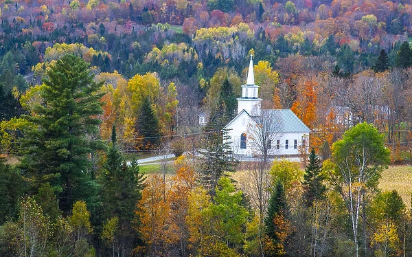USA, New England, Vermont small village, and white church, Autumn