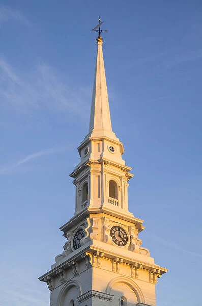 USA, New Hampshire, Portsmouth. North Church at sunset