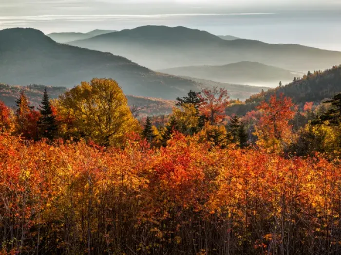 Framed Print : USA, New Hampshire, White Mountains, Sunrise from a Kancamagus Highway overlook