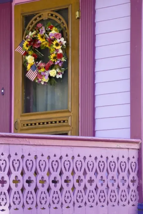 Framed Print : USA, New Jersey, Cape May. Cheerful wreath on front porch door. Credit as: Jay O Brien Framed Print : USA, New Jersey, Cape May. Cheerful wreath on front porch door. Credit as: Jay O Brien