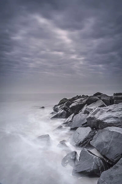 USA, New Jersey, Cape May National Seashore. Stormy shoreline landscape. Credit as