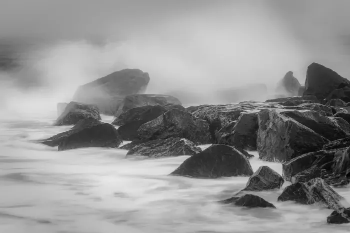 Framed Print : USA, New Jersey, Cape May National Seashore. Black and white of beach waves hitting rocks Framed Print : USA, New Jersey, Cape May National Seashore. Black and white of beach waves hitting rocks