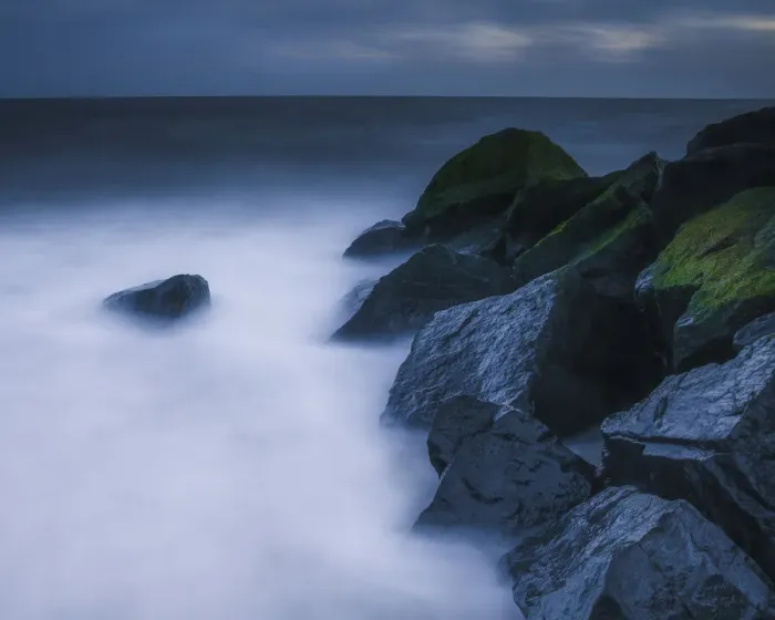 Framed Print : USA, New Jersey, Cape May National Seashore. Waves breaking on rocks at sunset