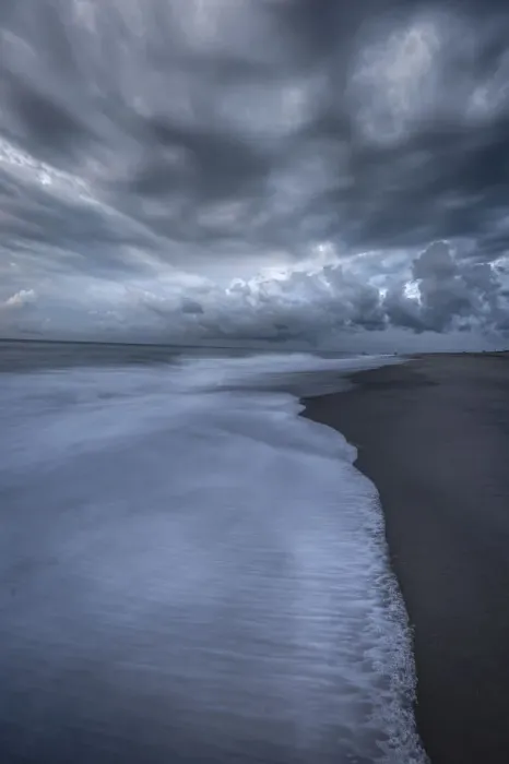 Framed Print : USA, New Jersey, Cape May National Seashore. Sunrise storm clouds over shoreline