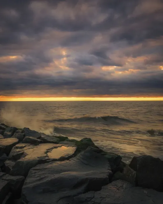 Framed Print : USA, New Jersey, Cape May National Seashore. Sunset on ocean shore