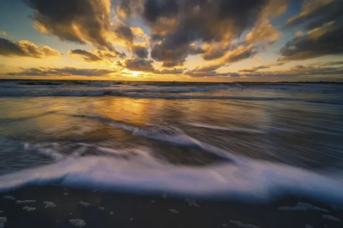 Framed Print : USA, New Jersey, Cape May National Seashore. Sunset on ocean and shore