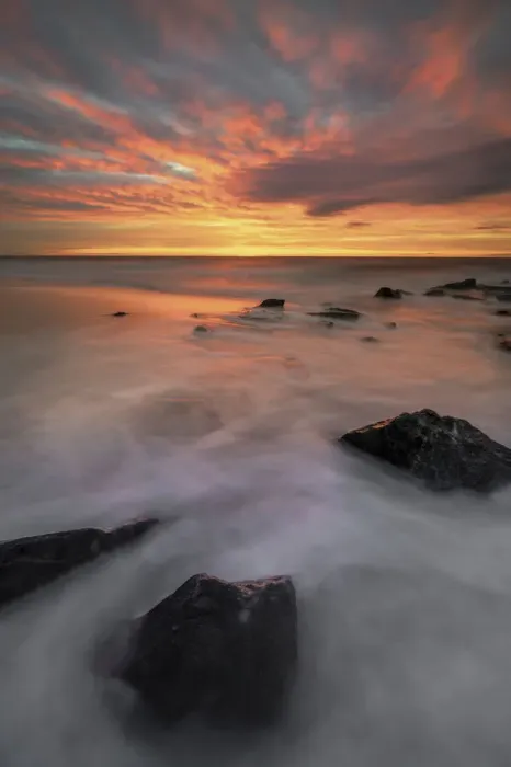 Framed Print : USA, New Jersey, Cape May National Seashore. Sunrise on rocky shore and ocean Framed Print : USA, New Jersey, Cape May National Seashore. Sunrise on rocky shore and ocean