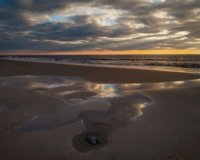 Framed Print : USA, New Jersey, Cape May National Seashore. Sunset on ocean and beach. ©Jay O'Brien  /  Jaynes Gallery  /  DanitaDelimont.com