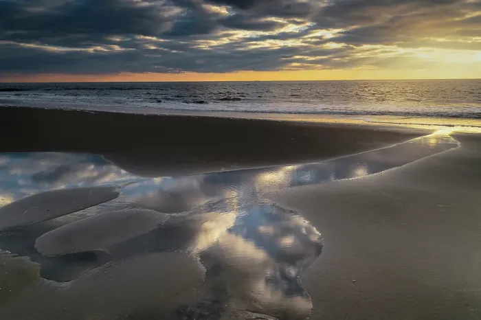 Framed Print : USA, New Jersey, Cape May National Seashore. Landscape with ocean and beach at sunset. ©Jay O'Brien  /  Jaynes Gallery  /  DanitaDelimont.com