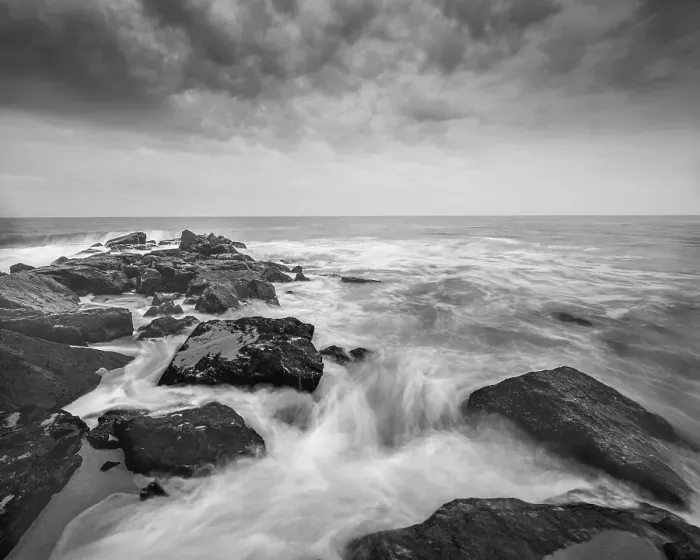 Framed Print : USA, New Jersey, Cape May National Seashore. Ocean and waves hitting rocks at sunrise. ©Jay O'Brien  /  Jaynes Gallery  /  DanitaDelimont.com