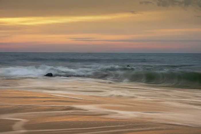 Framed Print : USA, New Jersey, Cape May National Seashore. Ocean shore and waves at sunrise. ©Jay O'Brien  /  Jaynes Gallery  /  DanitaDelimont.com