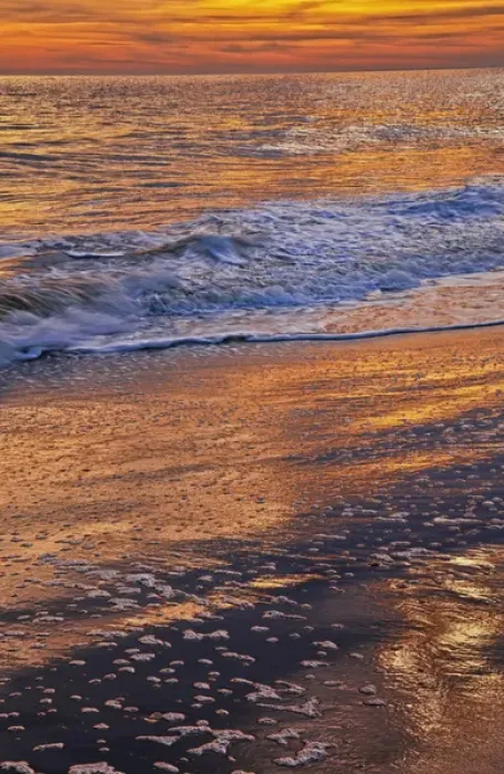 Framed Print : USA, New Jersey, Cape May. Sunset reflections off clouds and ocean shore. Credit as