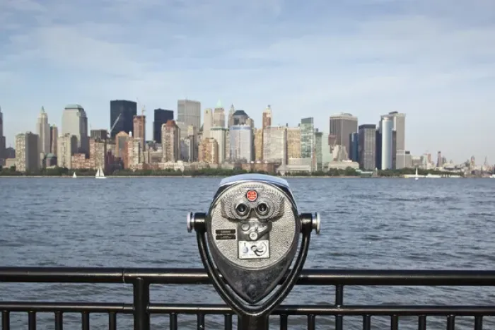 Framed Print : USA, New Jersey, Jersey City, Coin operated binoculars pointed at Manhattan skyline Framed Print : USA, New Jersey, Jersey City, Coin operated binoculars pointed at Manhattan skyline