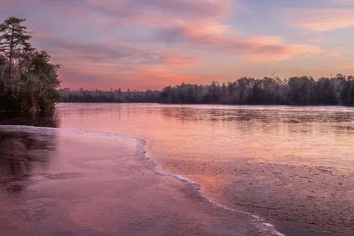 Framed Print : USA, New Jersey, Pine Barrens National Preserve. Sunrise on lake Framed Print : USA, New Jersey, Pine Barrens National Preserve. Sunrise on lake