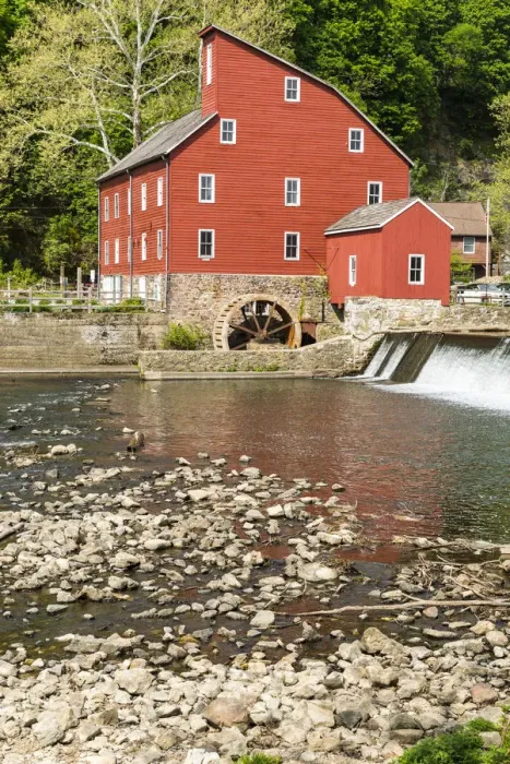 Framed Print : USA, New Jersey. Raritan River Basin, Clinton, South Fork of Raritan River and old mill