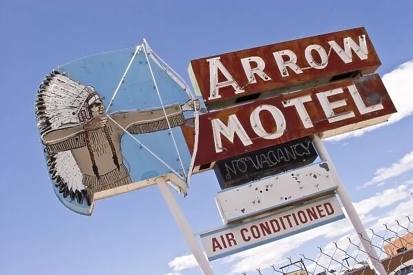 USA, New Mexico, Albuquerque. Close-up of Arrowhead Motel sign