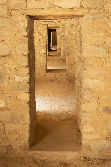 Framed Print : USA, New Mexico. Aztec Ruins National Monument, Sunlight brightens rooms