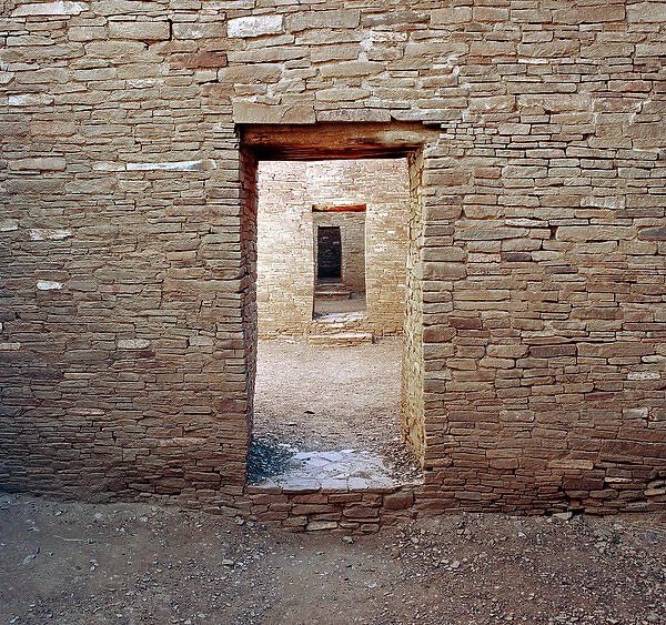 USA, New Mexico, Chaco Culture National Historical Park. Doors at Pueblo Bonito in