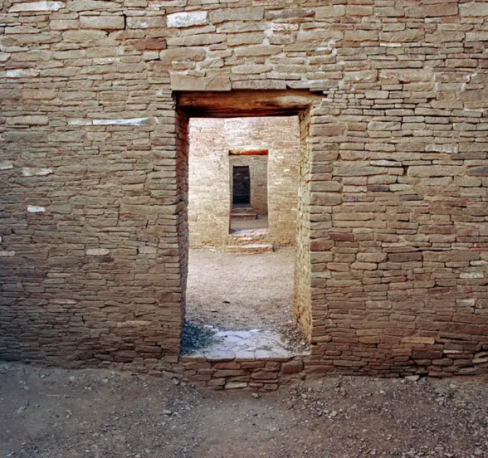 Framed Print : USA, New Mexico, Chaco Culture National Historical Park. Doors at Pueblo Bonito in