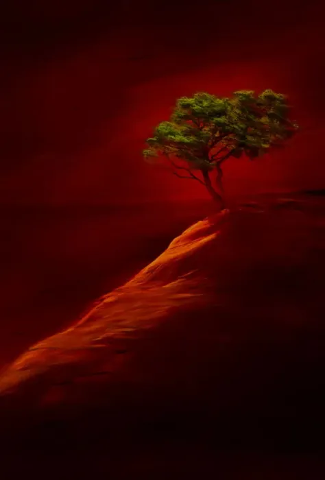 Framed Print : USA, New Mexico, Red Rock State Park. Abstract of lone tree at sunset. Credit as Framed Print : USA, New Mexico, Red Rock State Park. Abstract of lone tree at sunset. Credit as