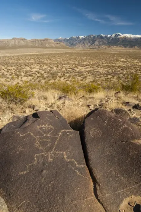 Framed Print : USA, New Mexico, Three Rivers. Petroglyph on rock at Three Rivers Petroglyphs Site