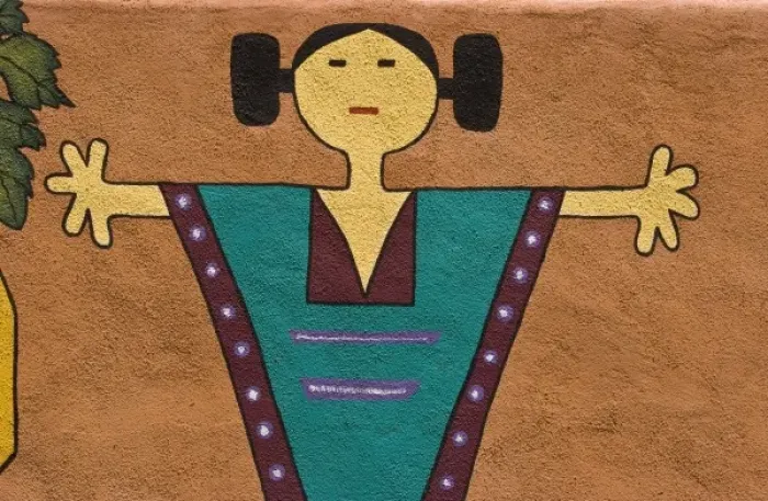 Framed Print : USA, New Mexico, Santa Fe. Close-up section of woman in a wall mural on the outside of a building Framed Print : USA, New Mexico, Santa Fe. Close-up section of woman in a wall mural on the outside of a building