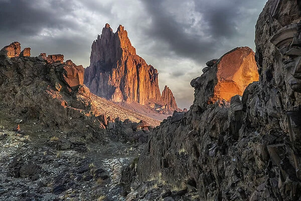 USA, New Mexico. Shiprock formation at sunrise