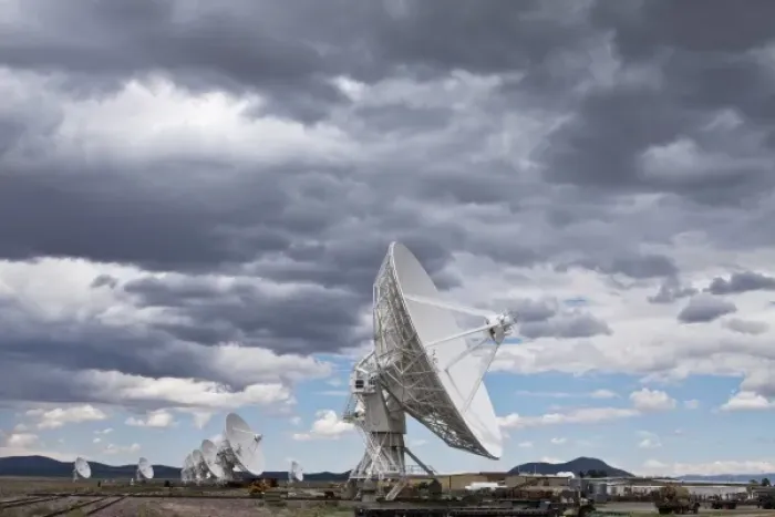 Framed Print : USA, New Mexico, Socorro, Radio telescopes under summer storm clouds at VLA Radio