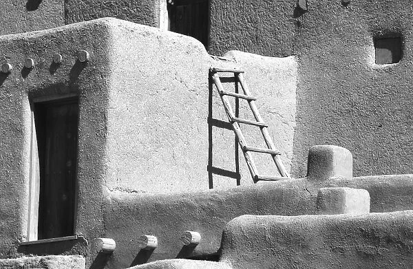 USA, New Mexico, Taos. Ladder on side of pueblo building