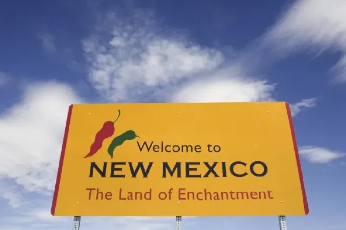 Framed Print : USA, New Mexico. Welcome sign at the border between New Mexico and Texas, south of Carlsbad