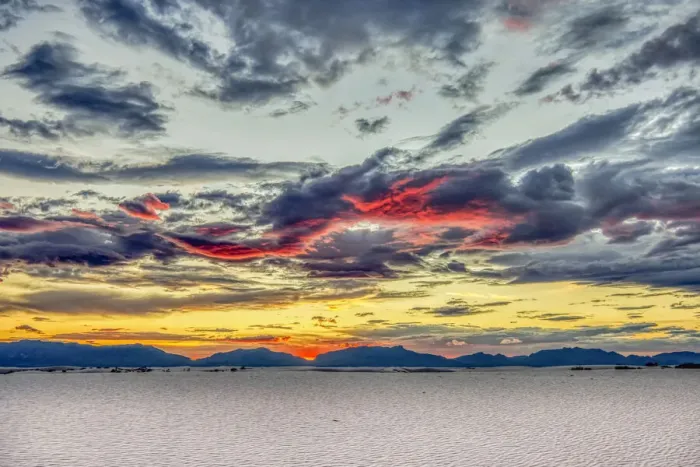 Framed Print : USA, New Mexico, White Sands National Park. Sunset over desert