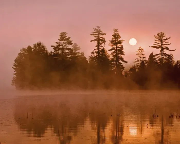 Framed Print : USA, New York, Adirondack Park. Sunrise on a lake