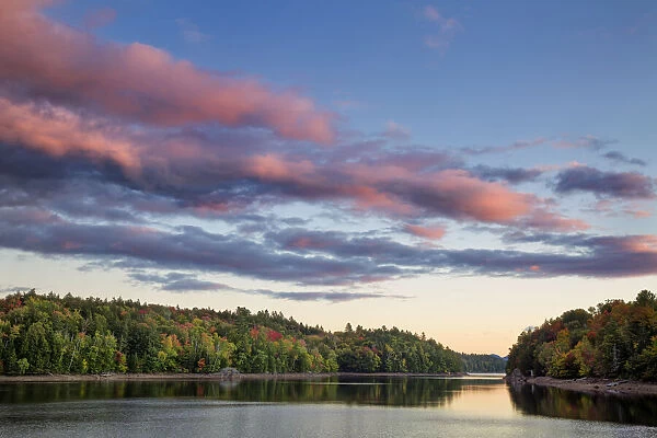USA, New York, Adirondacks. Autumn sunset on Indian Lake