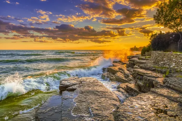 Framed Print : USA, New York, Lake Ontario. Sunset waves on rocky shoreline Framed Print : USA, New York, Lake Ontario. Sunset waves on rocky shoreline