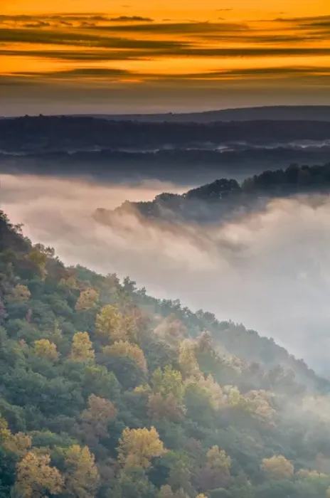 Framed Print : USA, New York, Letchworth State Park. Foggy landscape at sunrise Framed Print : USA, New York, Letchworth State Park. Foggy landscape at sunrise