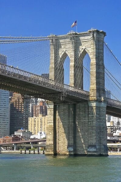 USA, New York, New York City. Brooklyn Bridge over the East River with Manhattan