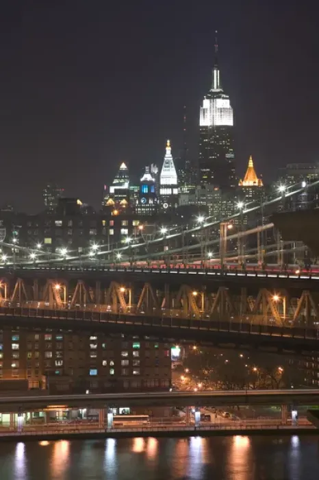 Framed Print : USA-New York-New York City-Manhattan: Aerial Evening View of Manhattan Bridge, Empire Framed Print : USA-New York-New York City-Manhattan: Aerial Evening View of Manhattan Bridge, Empire