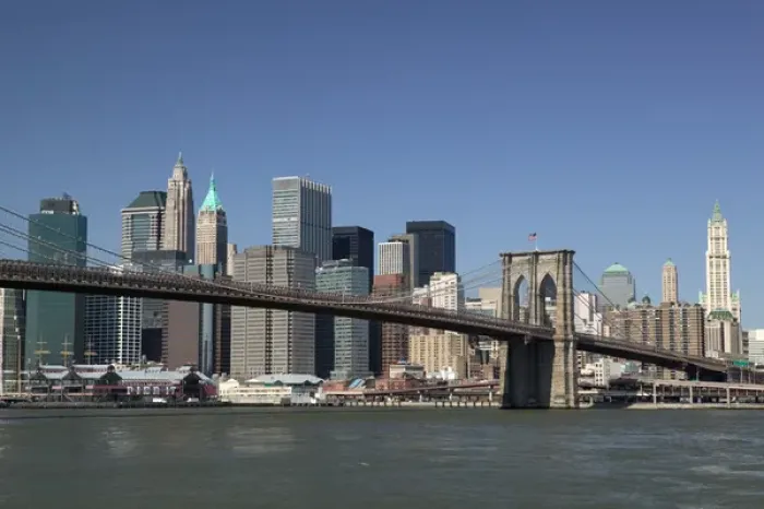 Framed Print : USA-New York-New York City-Manhattan: Daytime View of Lower Manhattan & Brooklyn