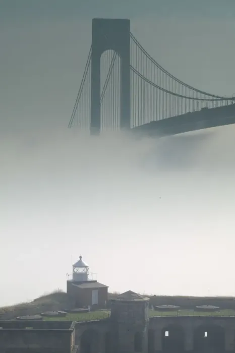 Framed Print : USA-New York-New York City-Staten Island: Verrazano-Narrows Bridge in Morning Fog