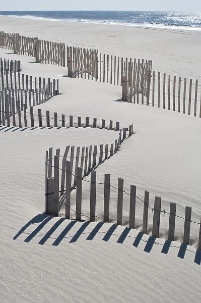 USA, New York, Southampton. Beach erosion fence, Westhampton Beach