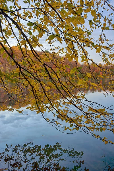 USA, New York State. Calm autumn morning on Green Lake