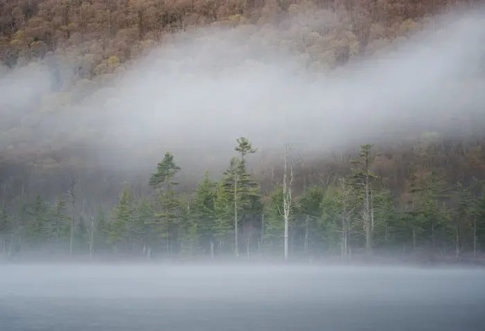 Framed Print : USA, New York State. Spring morning and mist on Labrador Pond