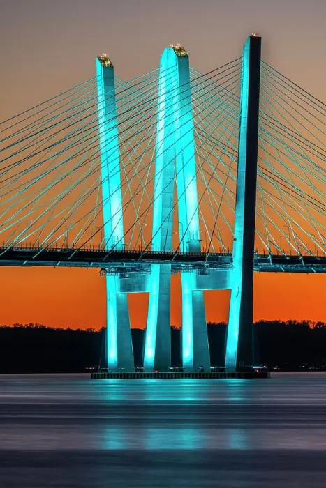 Framed Print : USA, New York, Tarrytown. Hudson River and the Gov. Mario Cuomo (Tappan Zee) Bridge at night